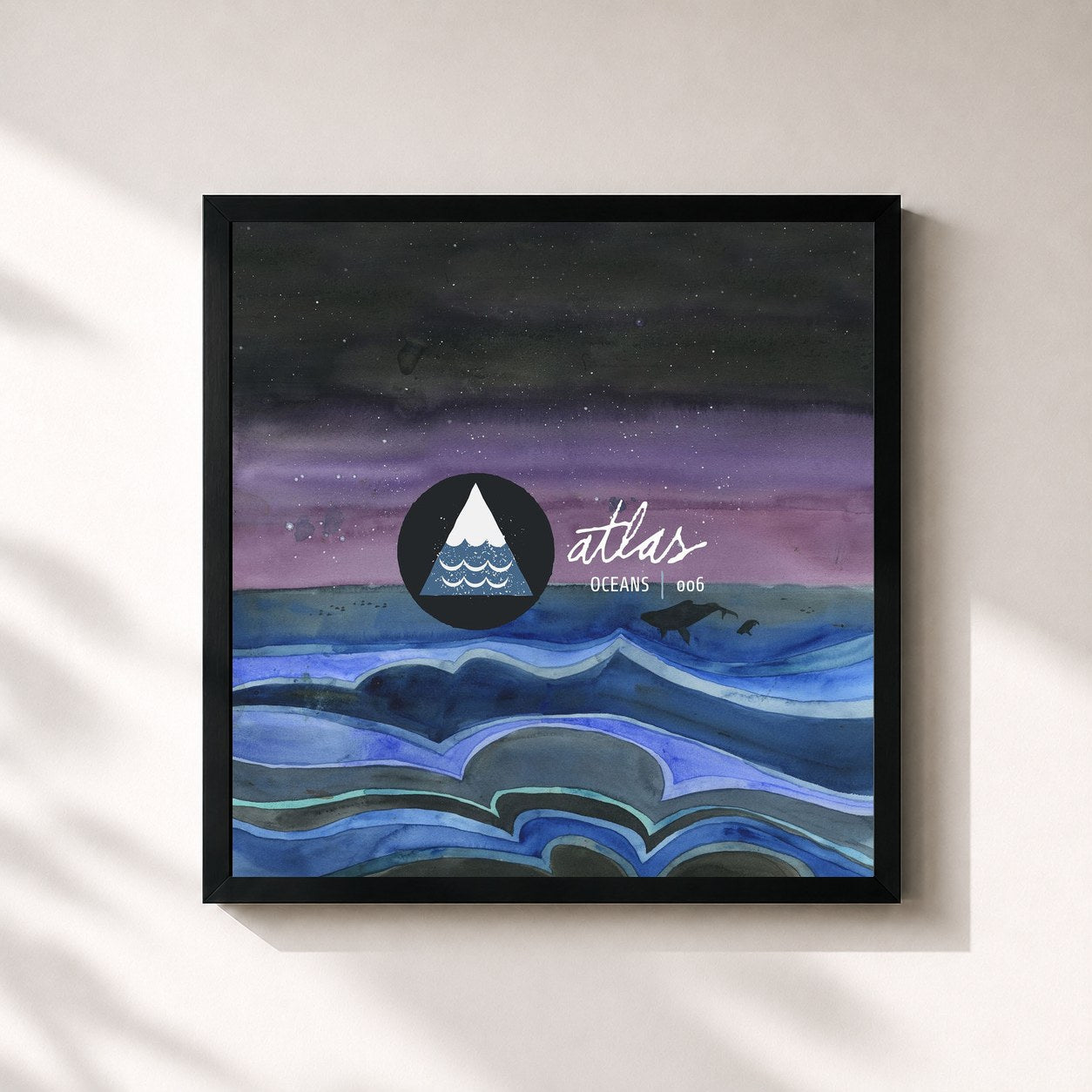 #noir Tableau carré de l'album Atlas: Oceans de Sleeping At Last, cadre noir 32x32 cm