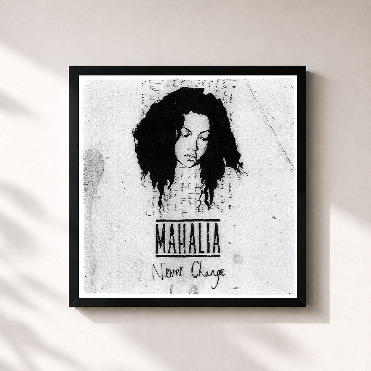 #noir Tableau carré de l'album Never Change EP de Mahalia, cadre noir 32x32 cm