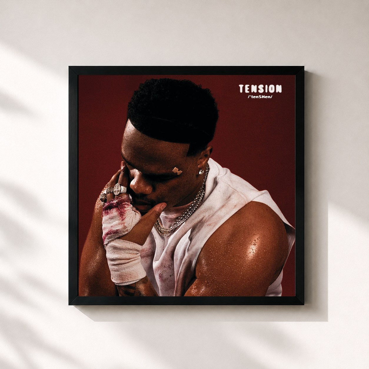 #noir Tableau carré de l'album Tension de Fridayy, cadre noir 32x32 cm