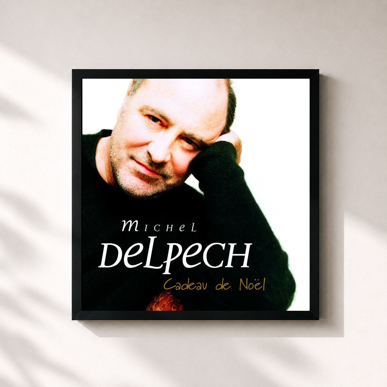#noir Tableau carré de l'album Cadeau De Noel de Michel Delpech, cadre noir 32x32 cm