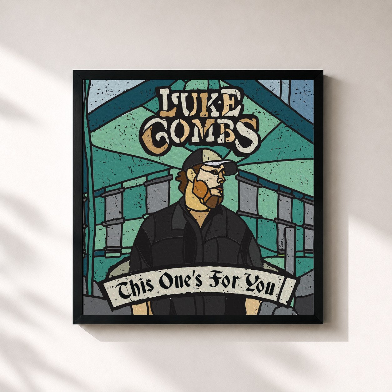 #noir Tableau carré de l'album This One's for You de Luke Combs, cadre noir 32x32 cm