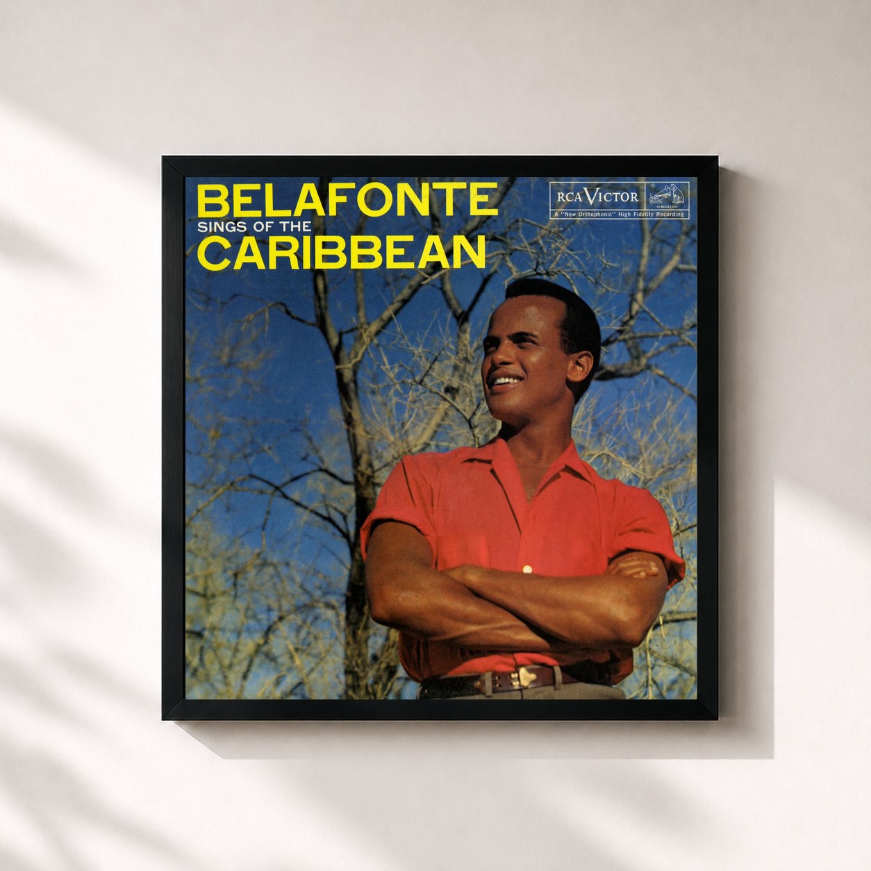 #noir Tableau carré de l'album Belafonte Sings of The Caribbean de Harry Belafonte, cadre noir 32x32 cm