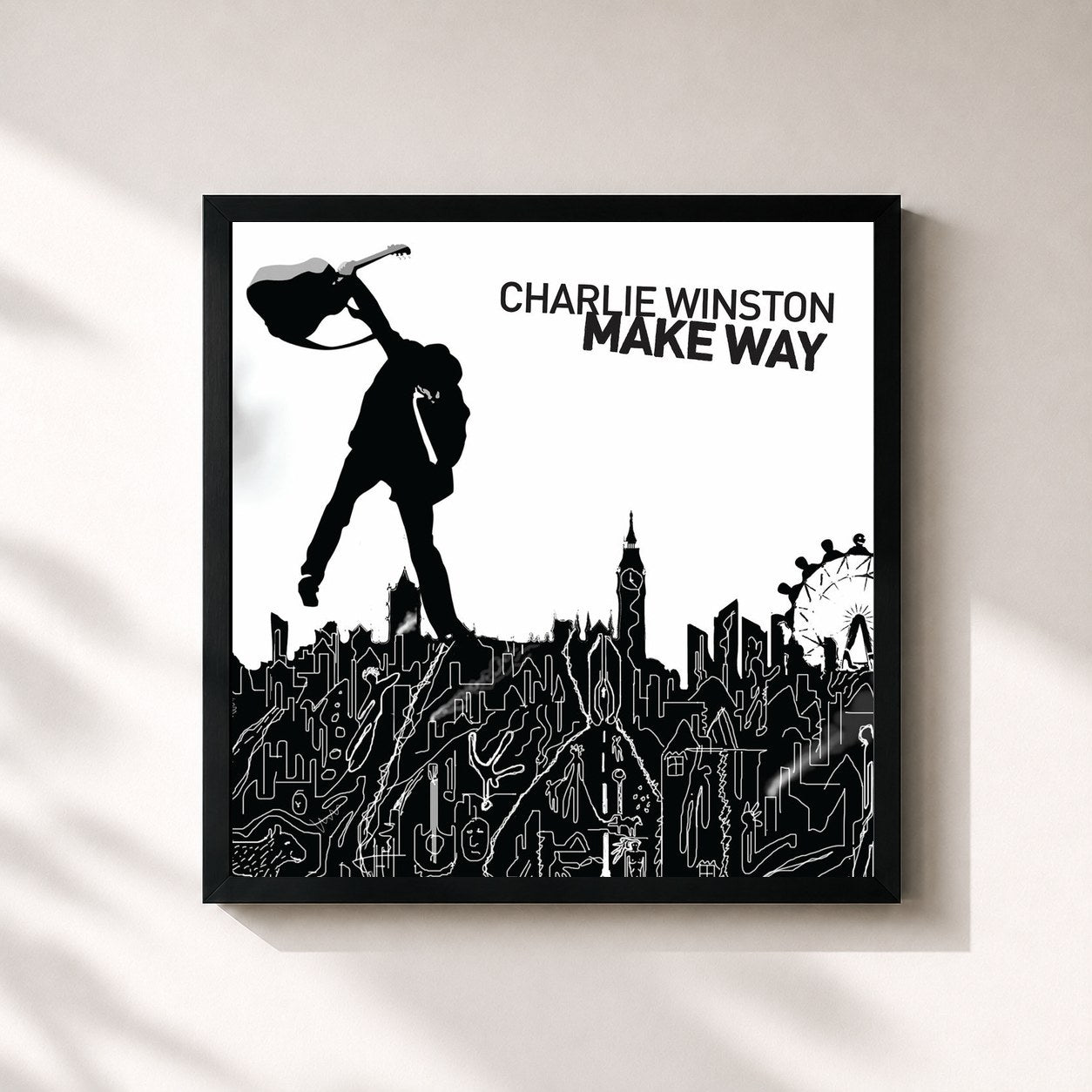 #noir Tableau carré de l'album Make Way de Charlie Winston, cadre noir 32x32 cm