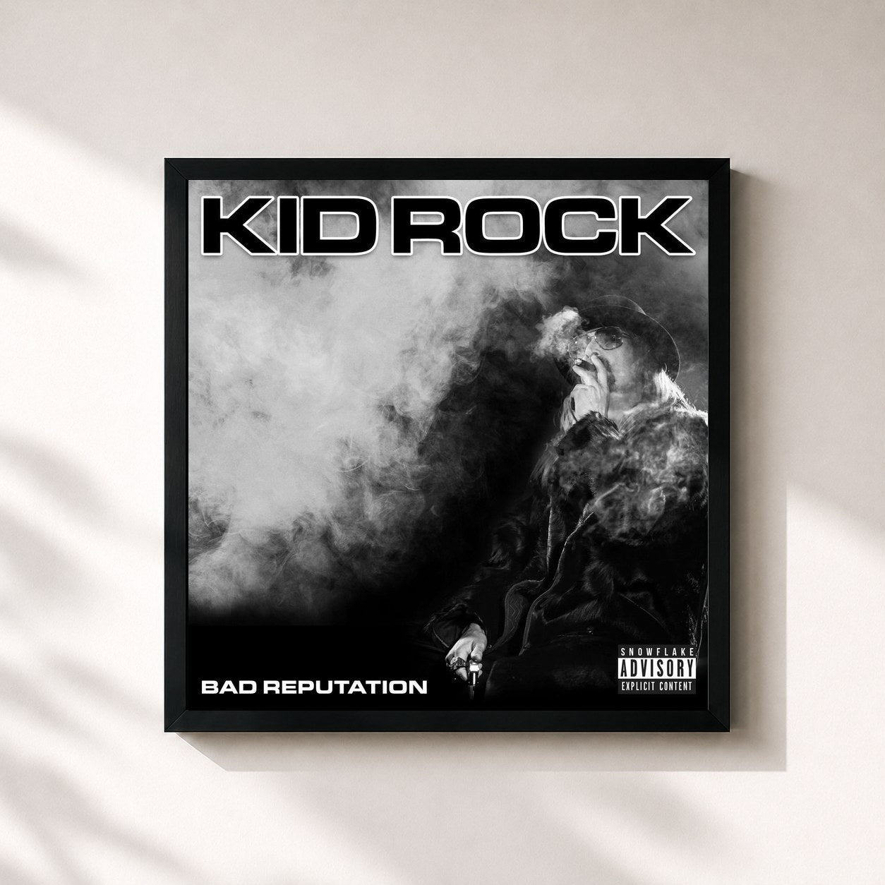 #noir Tableau carré de l'album Bad Reputation de Kid Rock, cadre noir 32x32 cm
