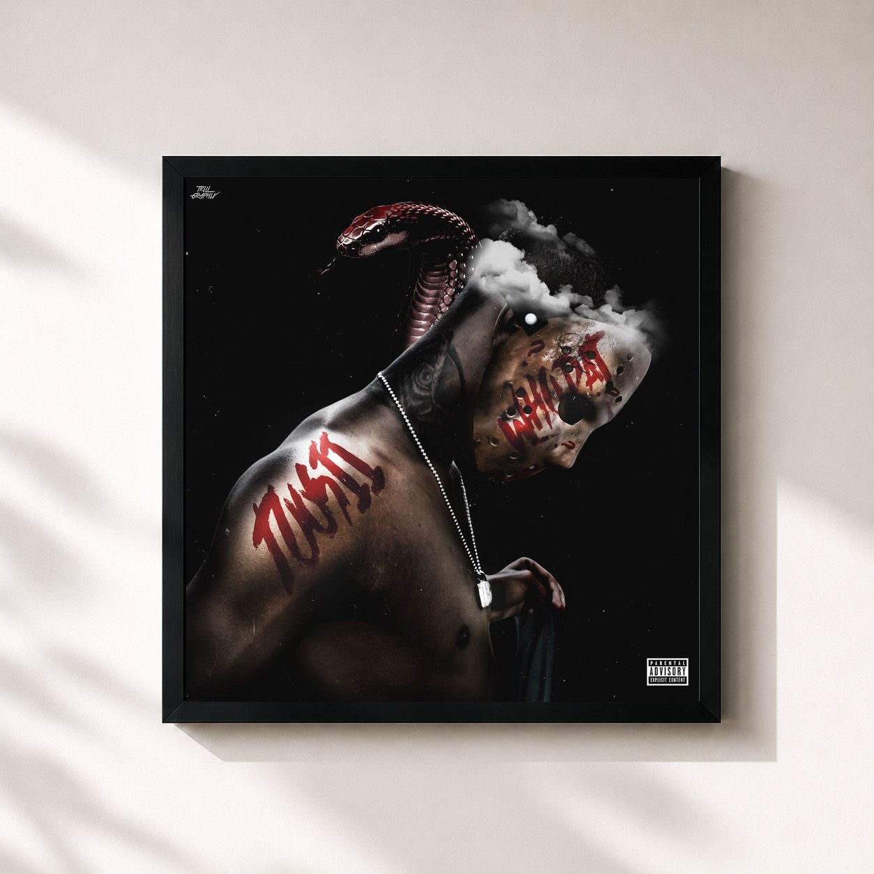 #noir Tableau carré de l'album Who Dat de Toosii, cadre noir 32x32 cm