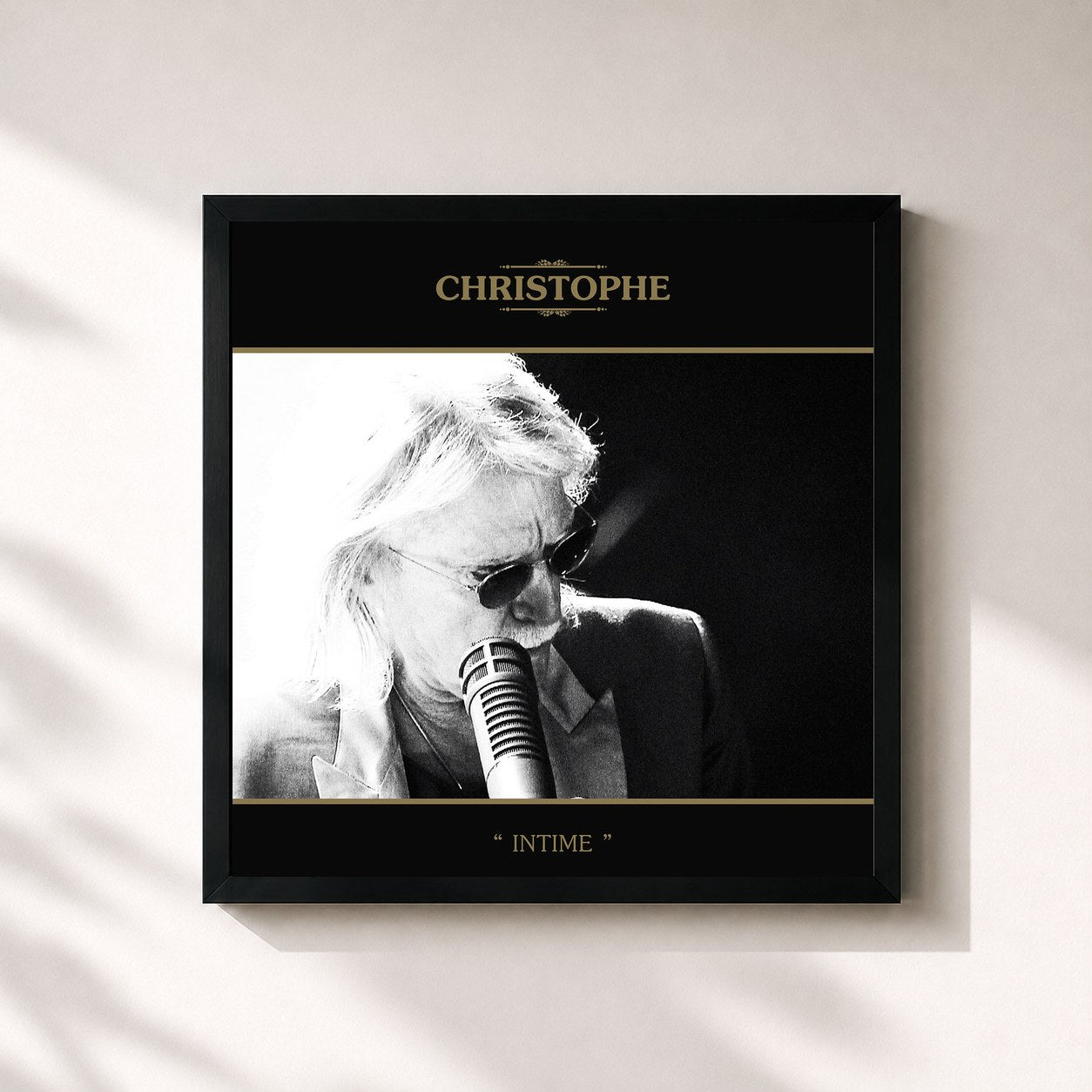 #noir Tableau carré de l'album Intime de Christophe, cadre noir 32x32 cm