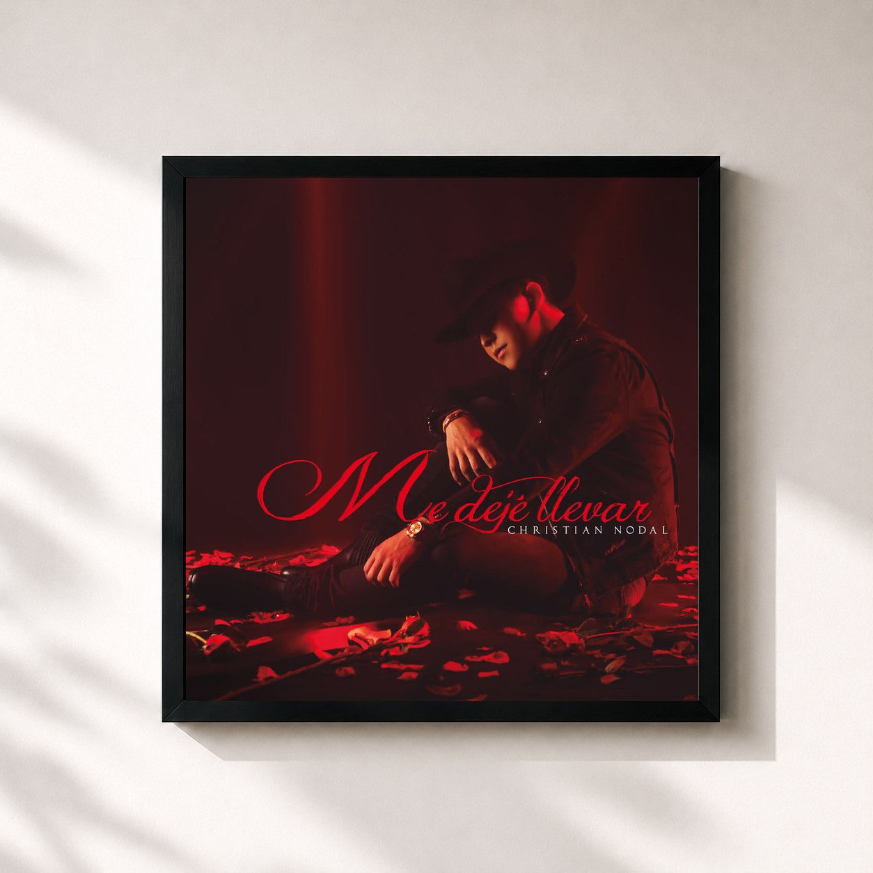#noir Tableau carré de l'album Me Dejé Llevar de Christian Nodal, cadre noir 32x32 cm