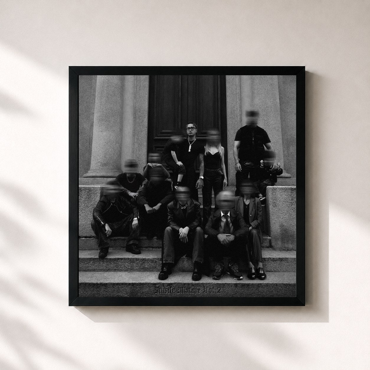 #noir Tableau carré de l'album Hustle Mixtape Vol. 2 de Capo Plaza, cadre noir 32x32 cm