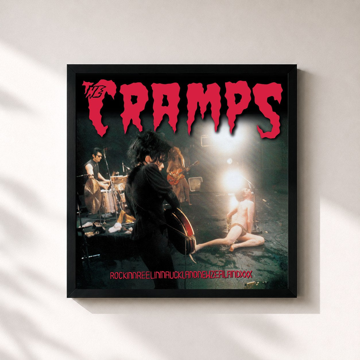 #noir Tableau carré de l'album Rockinnreelininaucklandnewzealandxxx de The Cramps, cadre noir 32x32 cm