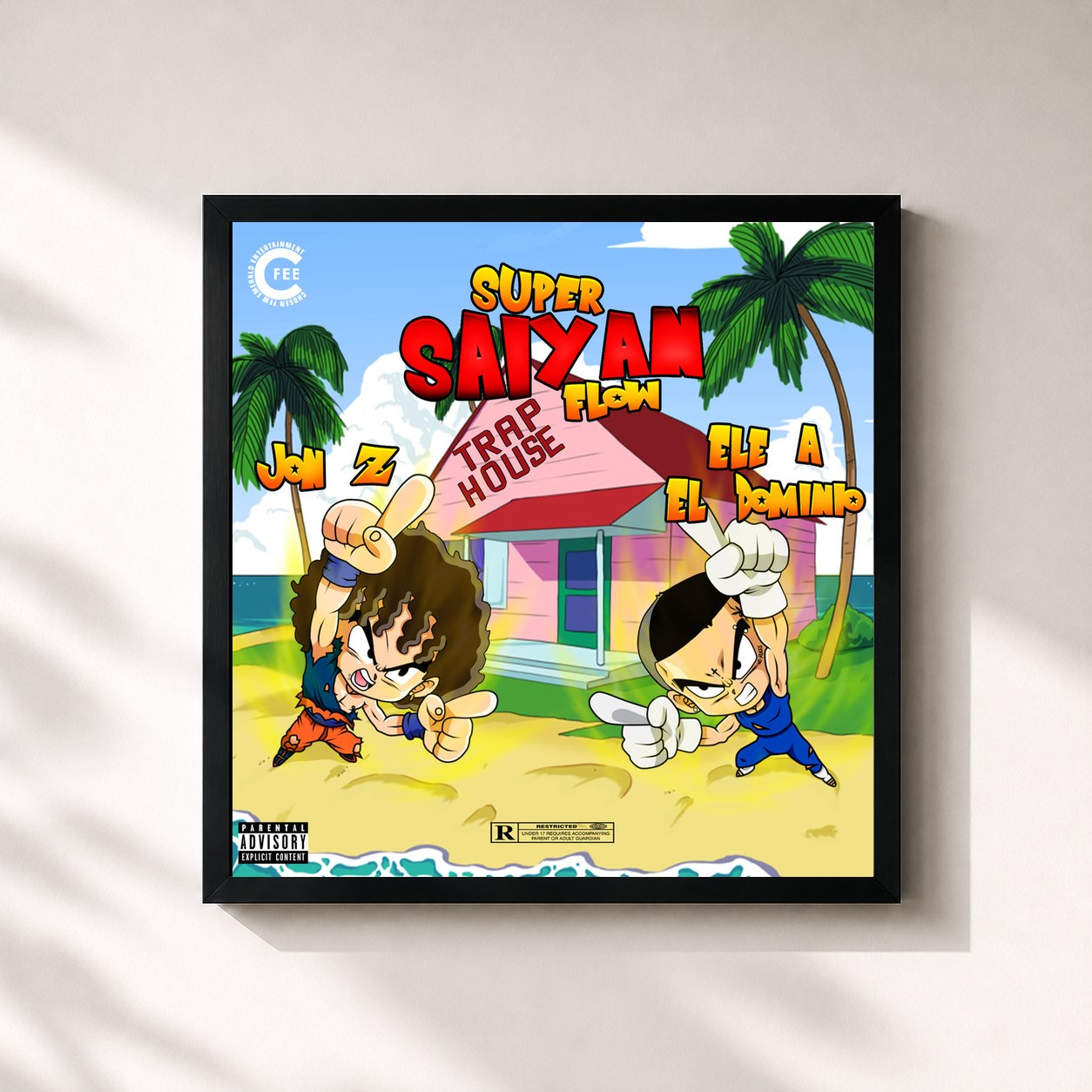 #noir Tableau carré de l'album Super Saiyan Flow de Jon Z, cadre noir 32x32 cm
