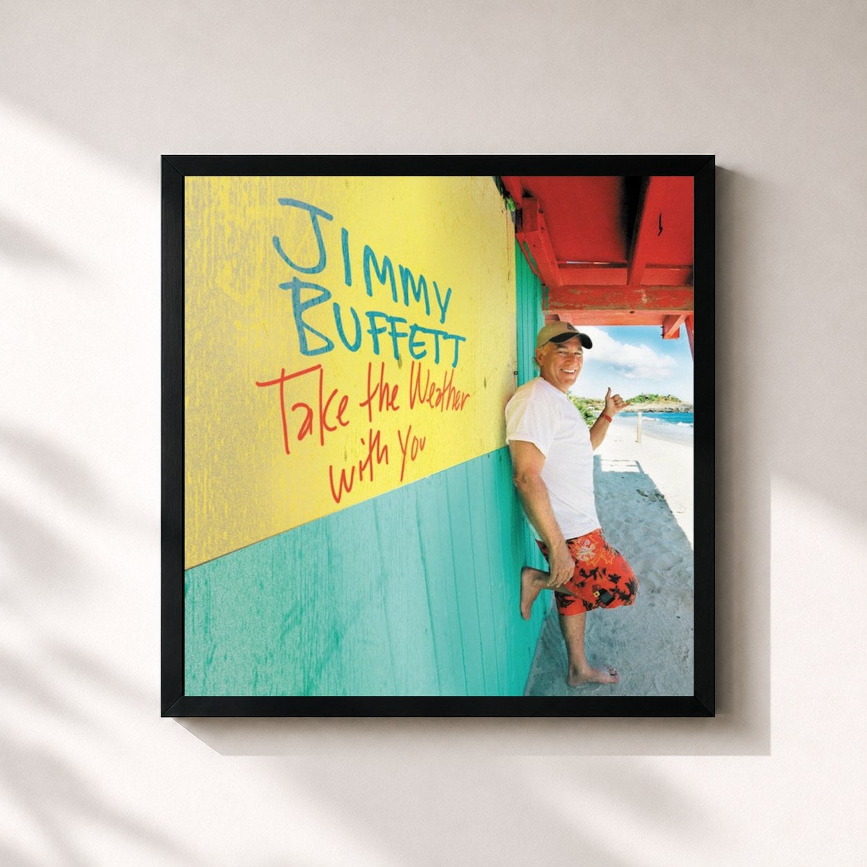 #noir Tableau carré de l'album Take the Weather with You de Jimmy Buffett, cadre noir 32x32 cm