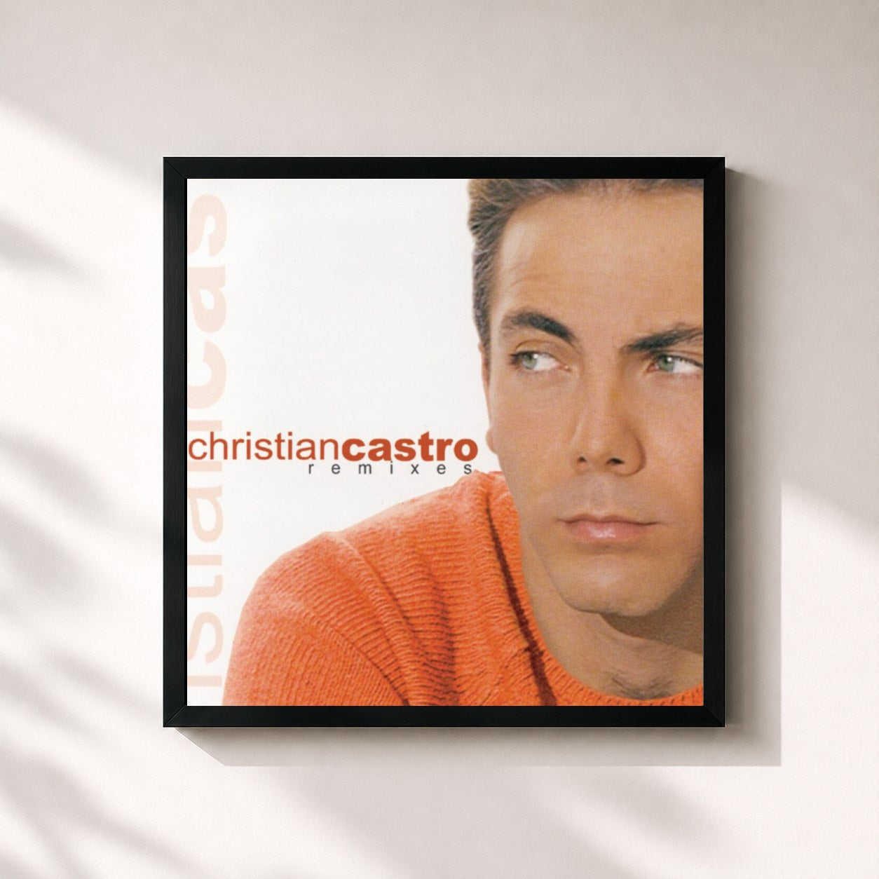 #noir Tableau carré de l'album Remixes de Cristian Castro, cadre noir 32x32 cm