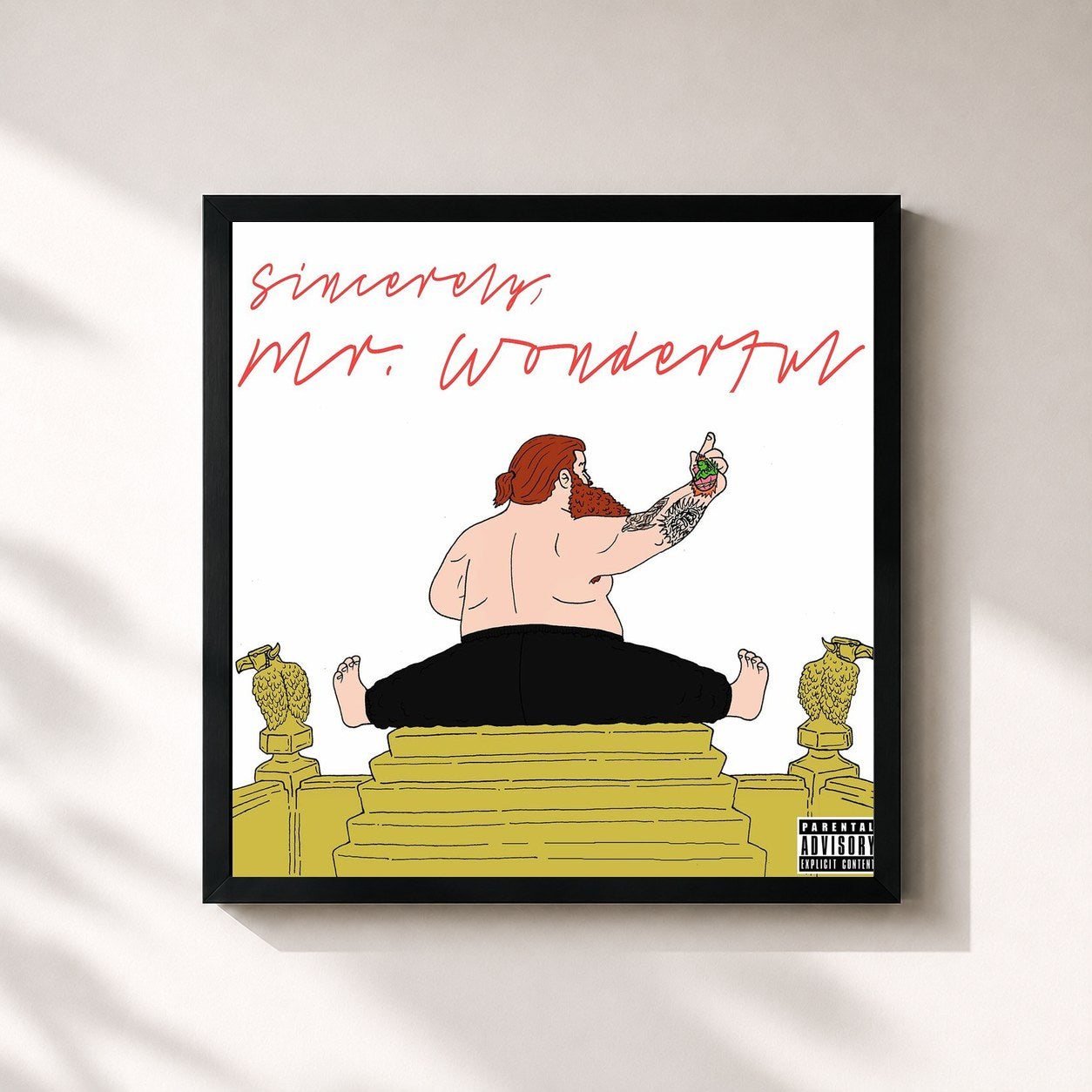 #noir Tableau carré de l'album Mr. Wonderful de Action Bronson, cadre noir 32x32 cm