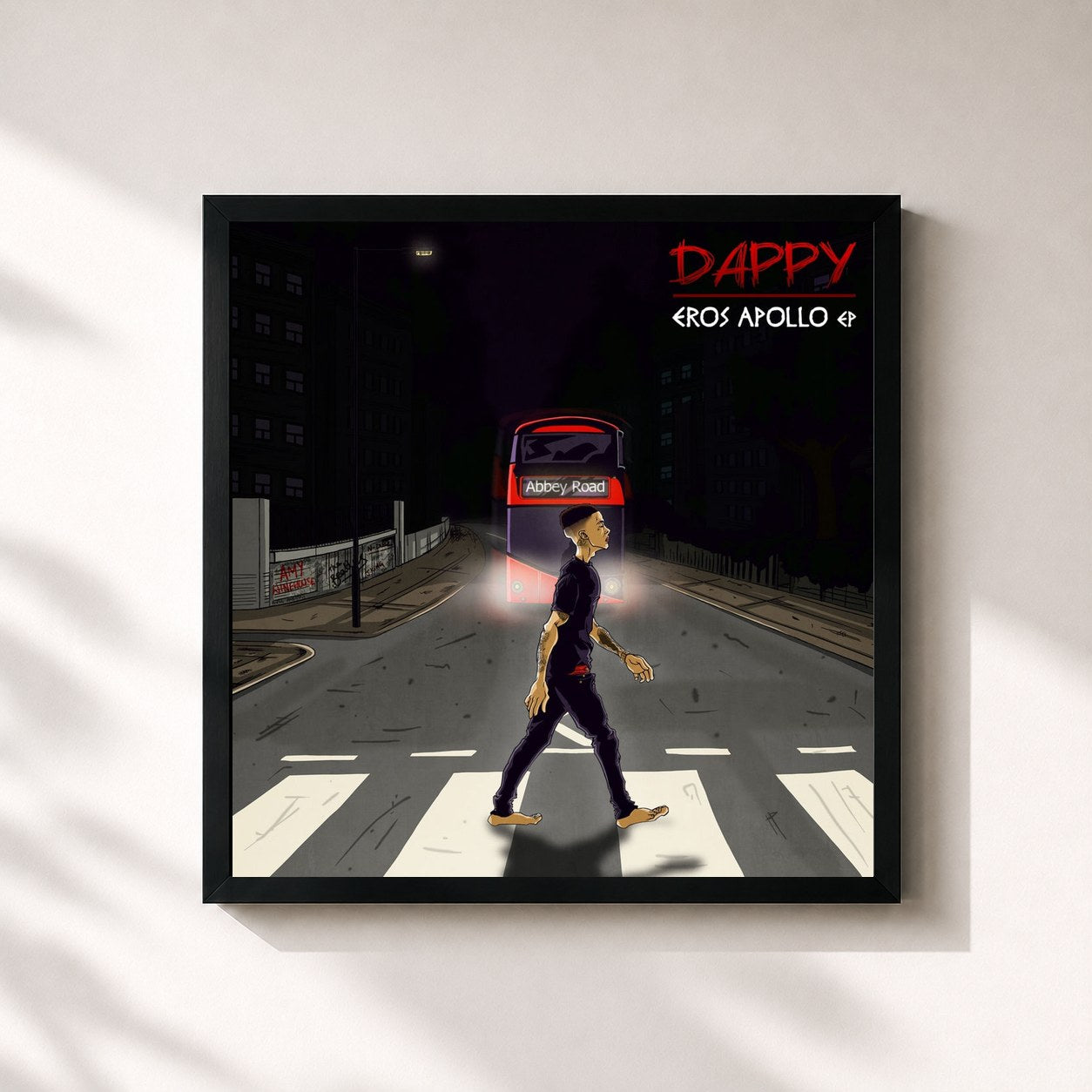 #noir Tableau carré de l'album Eros Apollo de Dappy, cadre noir 32x32 cm
