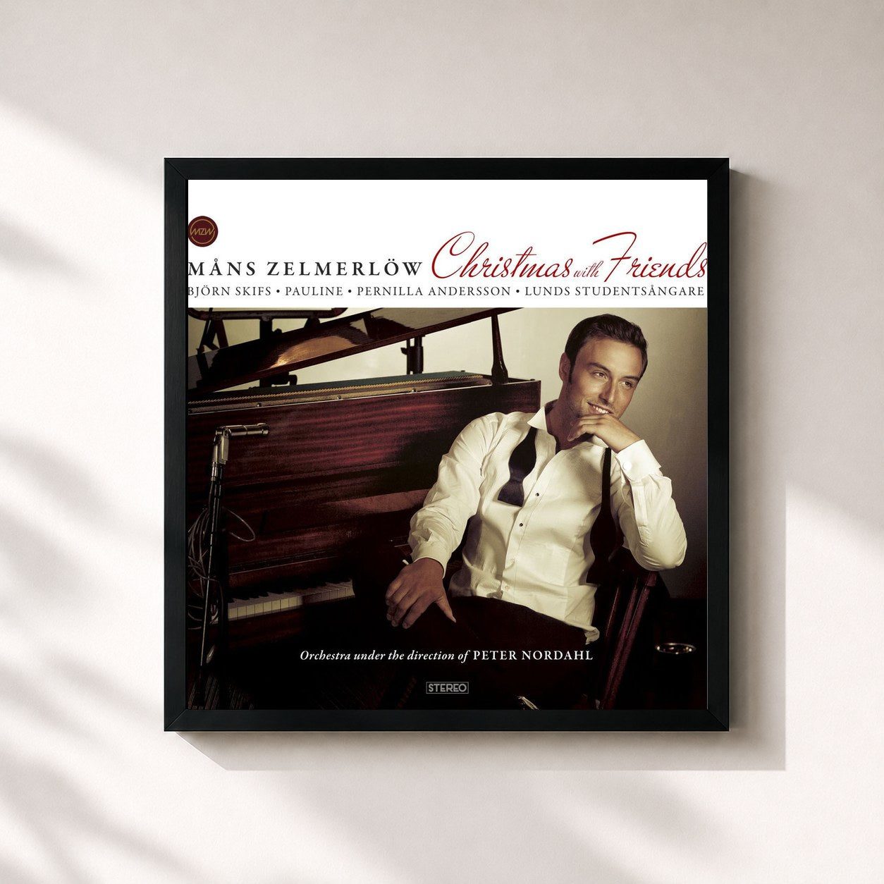 #noir Tableau carré de l'album Christmas With Friends de Måns Zelmerlöw, cadre noir 32x32 cm