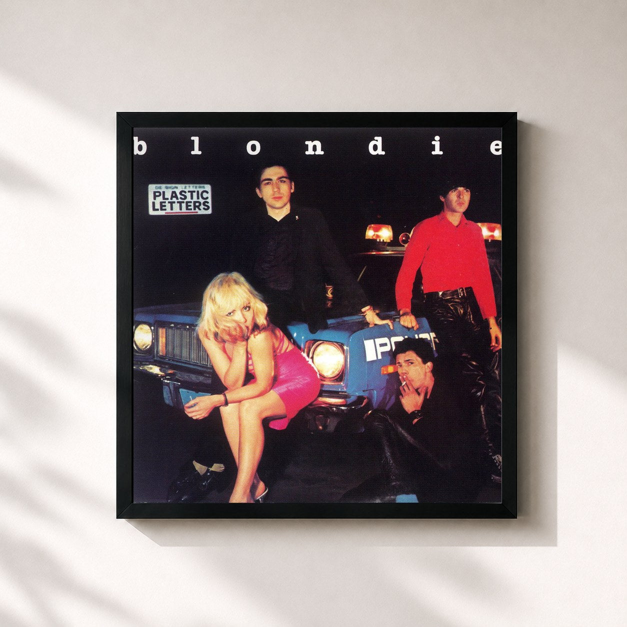 #noir Tableau carré de l'album Plastic Letters de Blondie, cadre noir 32x32 cm