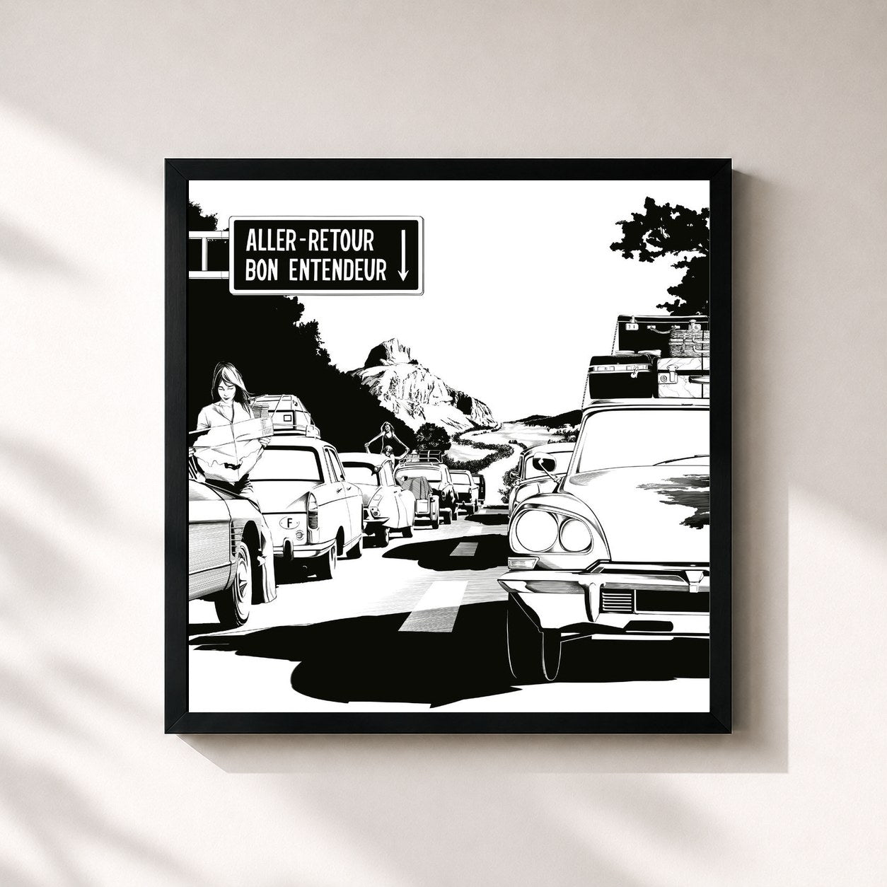 #noir Tableau carré de l'album Aller-retour de Bon Entendeur, cadre noir 32x32 cm