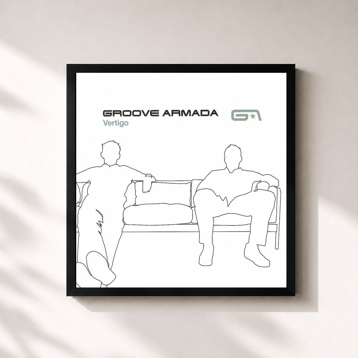 #noir Tableau carré de l'album Vertigo de Groove Armada, cadre noir 32x32 cm