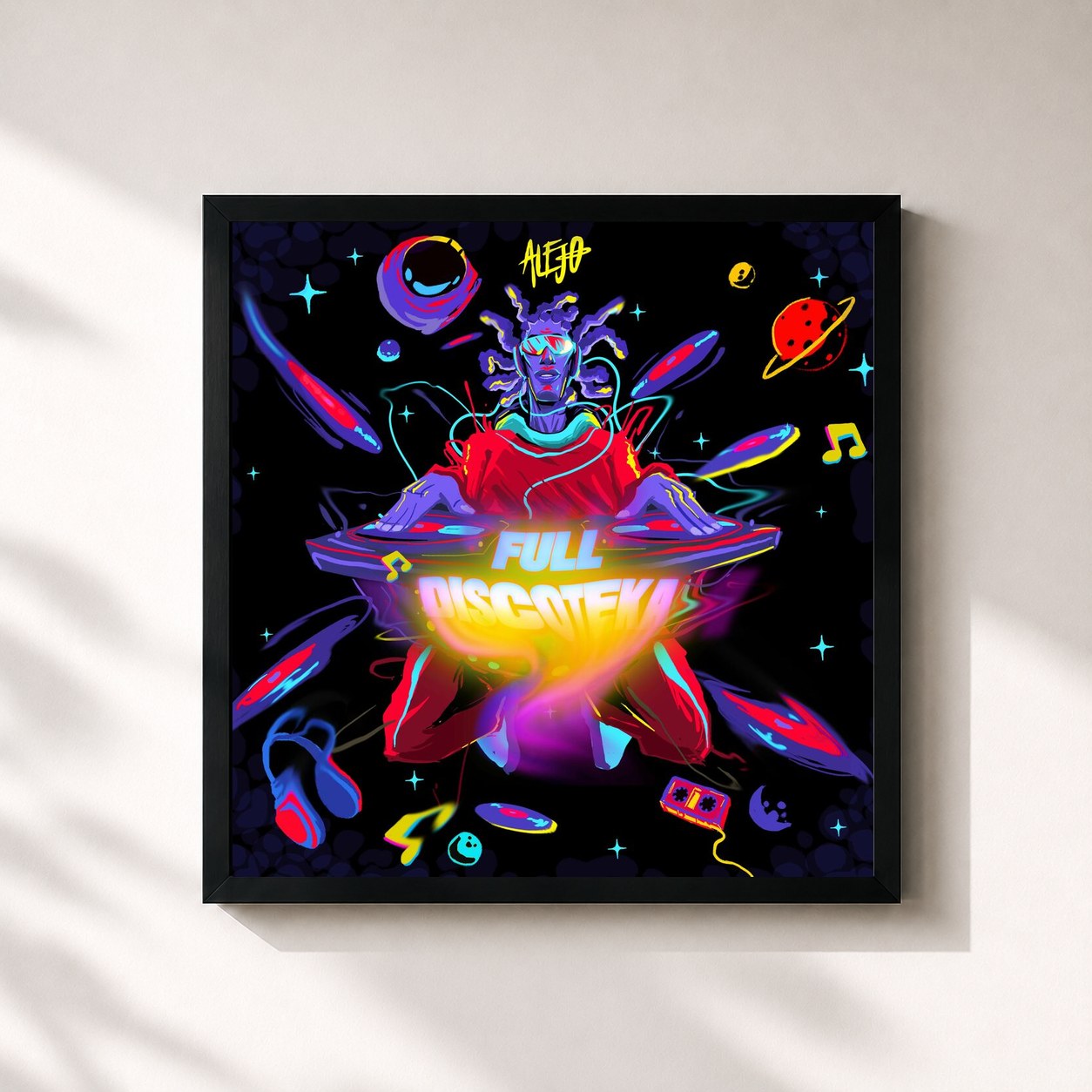 #noir Tableau carré de l'album Full Discoteka de Alejo, cadre noir 32x32 cm