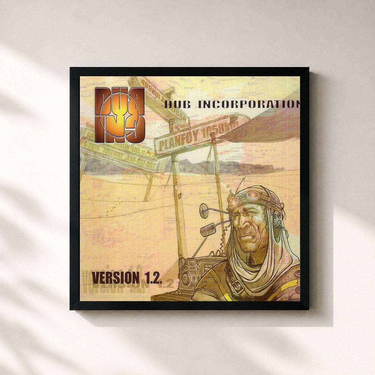 #noir Tableau carré de l'album Version 1.2 de Dub Inc, cadre noir 32x32 cm
