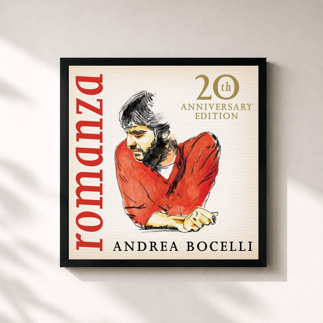 #noir Tableau carré de l'album Romanza (20th Anniversary Edition / Deluxe) de Andrea Bocelli, cadre noir 32x32 cm