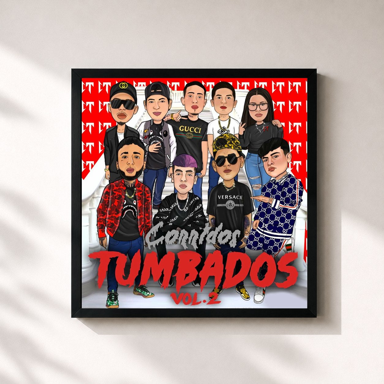 #noir Tableau carré de l'album Corridos Tumbados Vol. 2 de Natanael Cano, cadre noir 32x32 cm