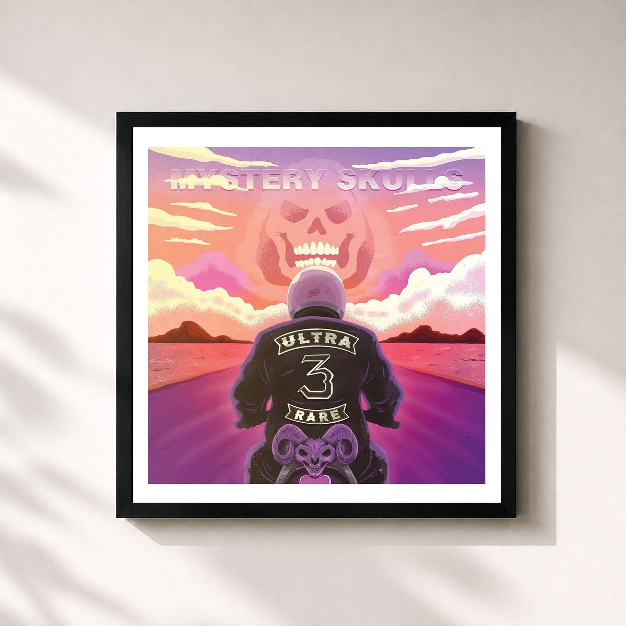 #noir Tableau carré de l'album Ultra Rare Vol.3 de Mystery Skulls, cadre noir 32x32 cm