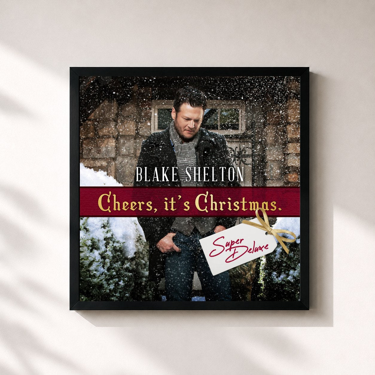 #noir Tableau carré de l'album Cheers, It's Christmas (Super Deluxe) de Blake Shelton, cadre noir 32x32 cm