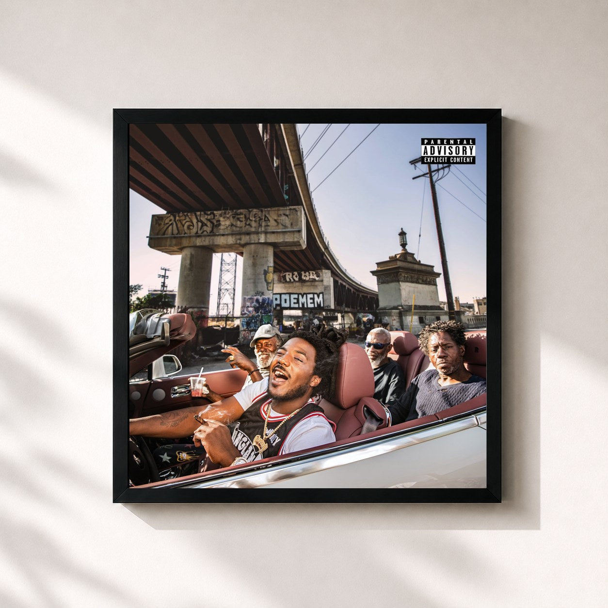 #noir Tableau carré de l'album Beyond Bulletproof de Mozzy, cadre noir 32x32 cm