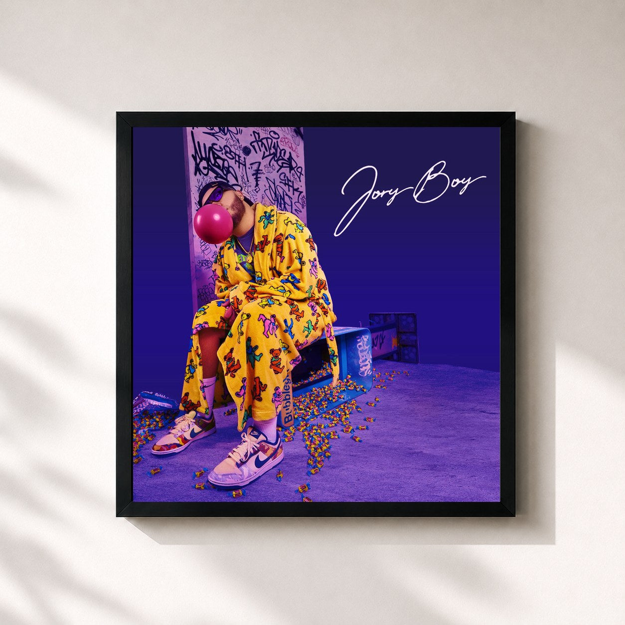 #noir Tableau carré de l'album Bubblegum de Jory Boy, cadre noir 32x32 cm