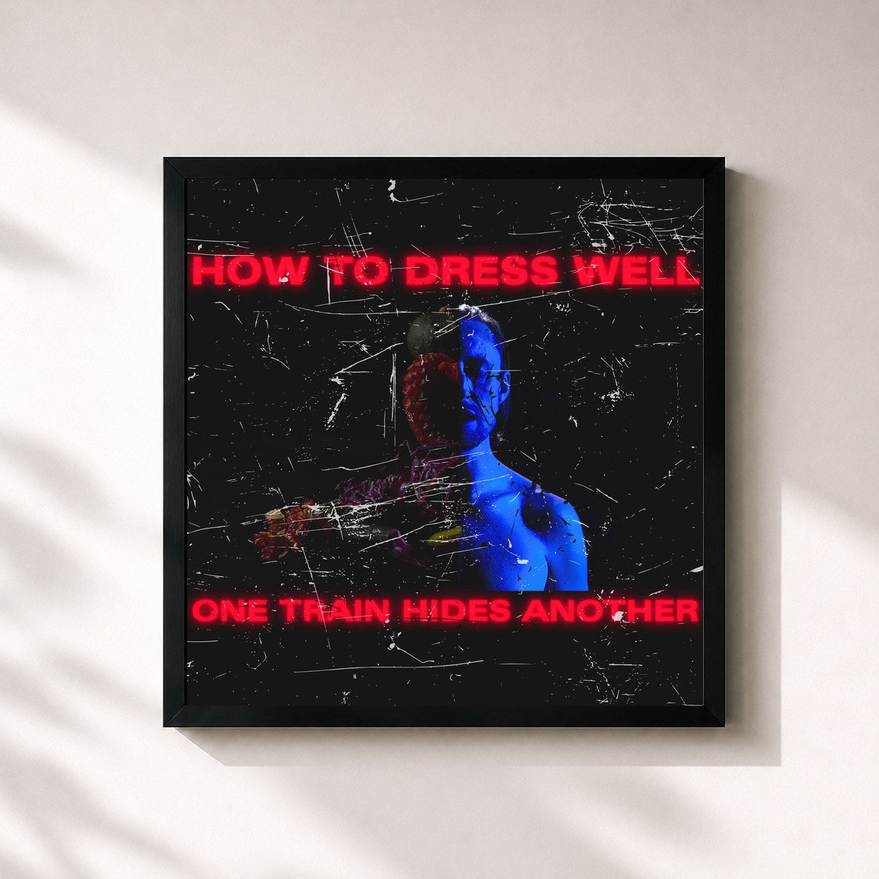 #noir Tableau carré de l'album ONE TRAIN HIDES ANOTHER (The Anteroom Remixes) de How to dress well, cadre noir 32x32 cm