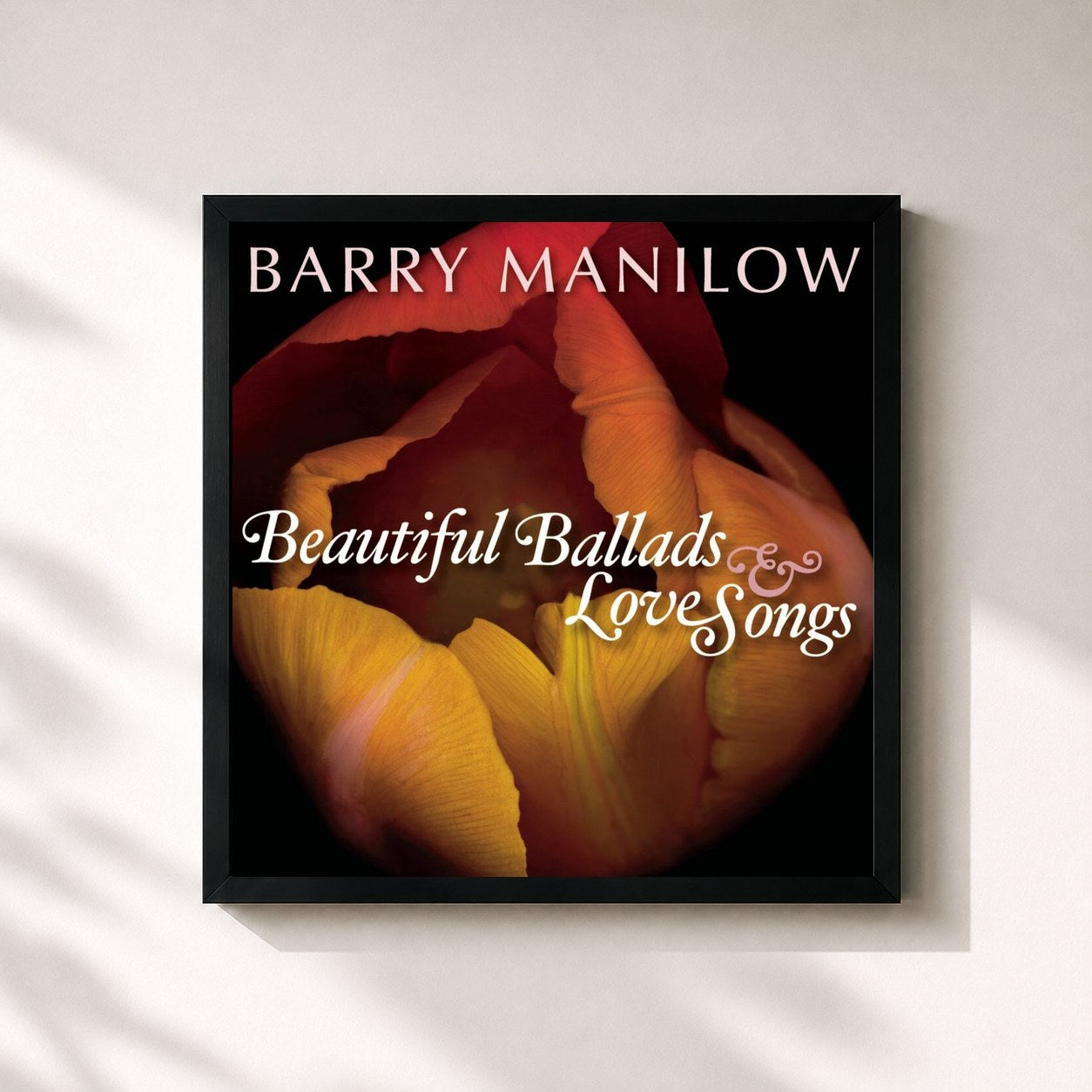 #noir Tableau carré de l'album Beautiful Ballads & Love Songs de Barry Manilow, cadre noir 32x32 cm