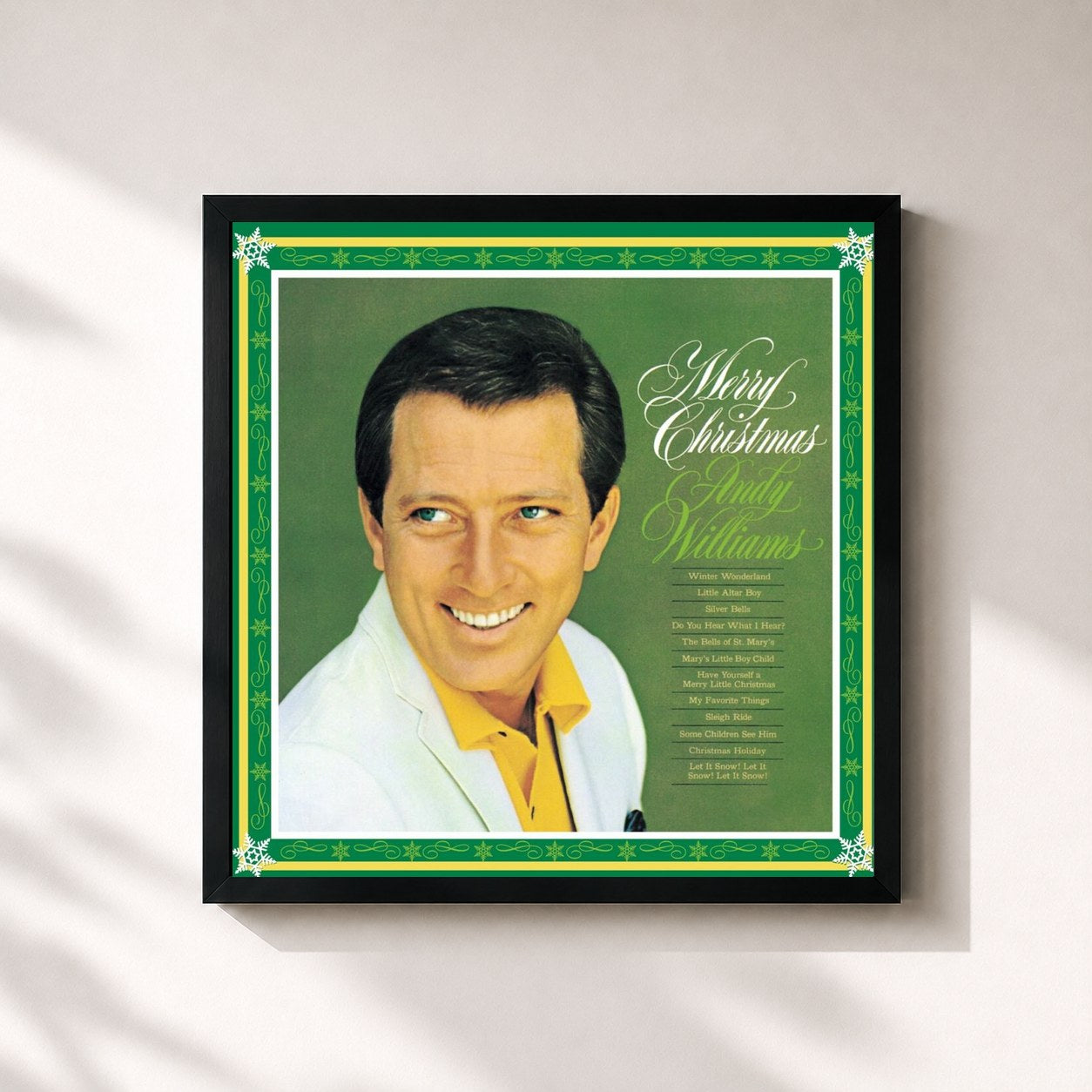 #noir Tableau carré de l'album Merry Christmas de Andy Williams, cadre noir 32x32 cm