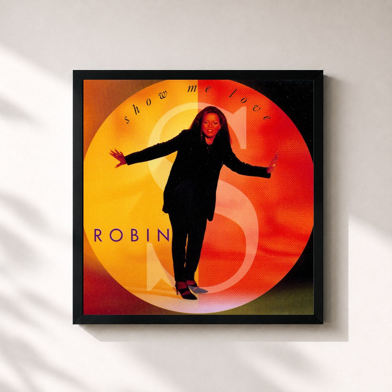 #noir Tableau carré de l'album Show Me Love de Robin S, cadre noir 32x32 cm