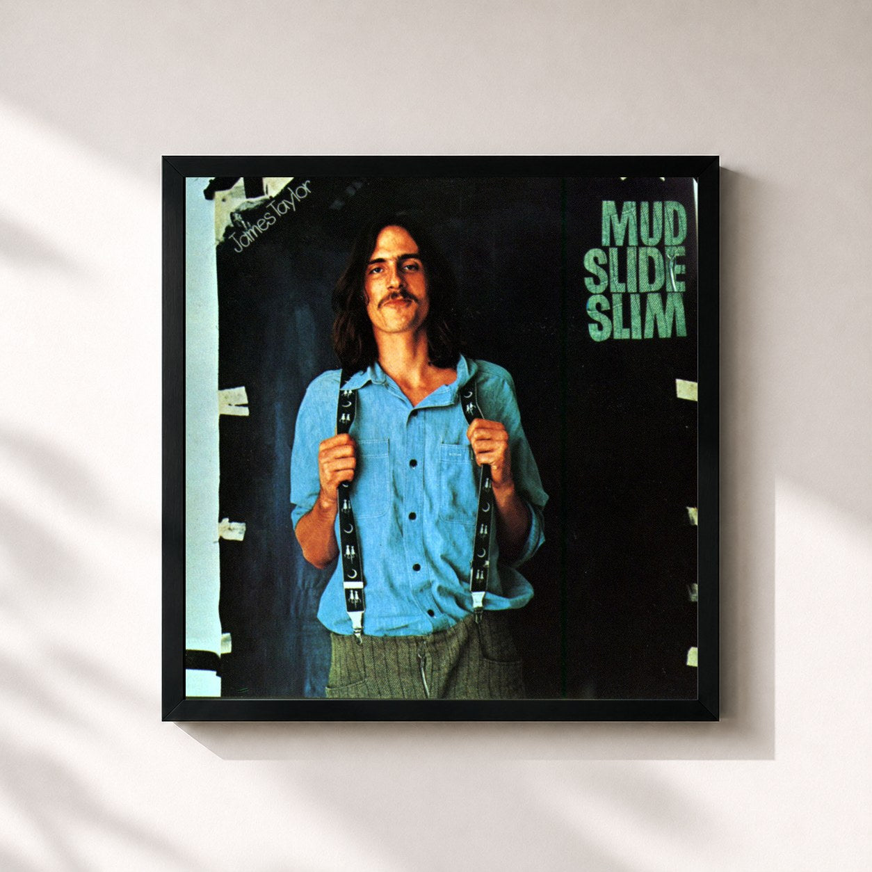 #noir Tableau carré de l'album Mud Slide Slim and the Blue Horizon de James Taylor, cadre noir 32x32 cm