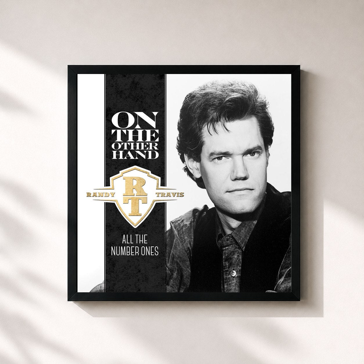 #noir Tableau carré de l'album On the Other Hand - All the Number Ones de Randy Travis, cadre noir 32x32 cm