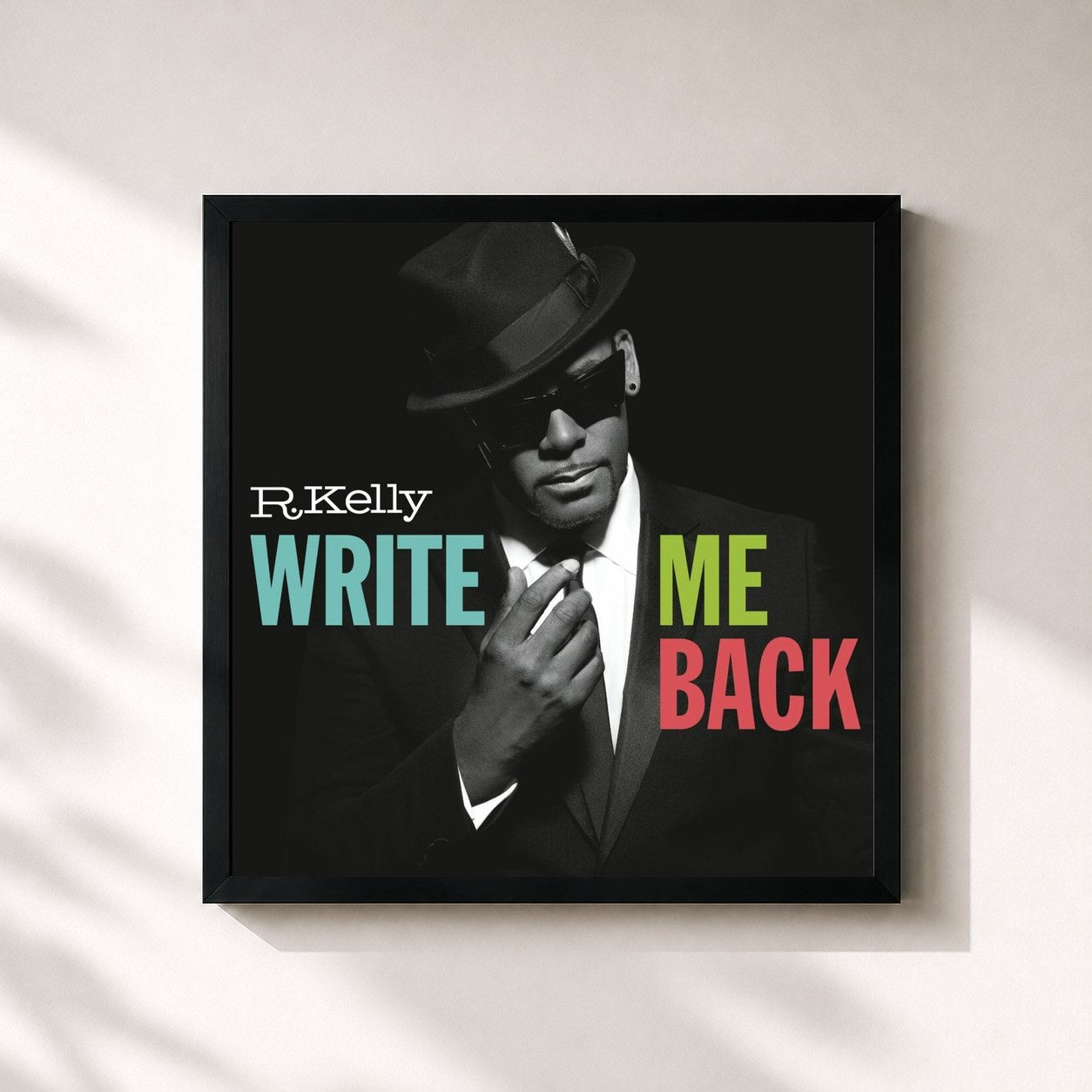 #noir Tableau carré de l'album Write Me Back (Deluxe Version) de R. Kelly, cadre noir 32x32 cm