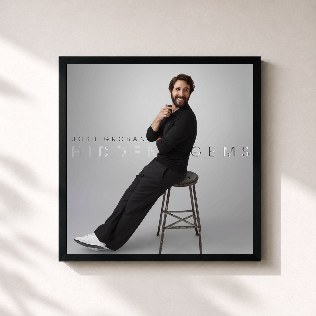 #noir Tableau carré de l'album Hidden Gems de Josh Groban, cadre noir 32x32 cm