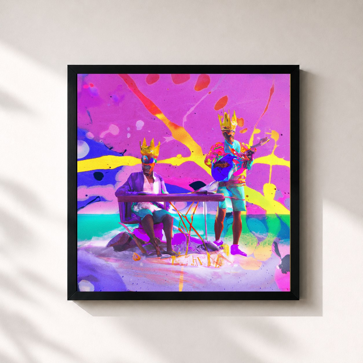 #noir Tableau carré de l'album Los Dueños de la Playa Deluxe de Alkilados, cadre noir 32x32 cm