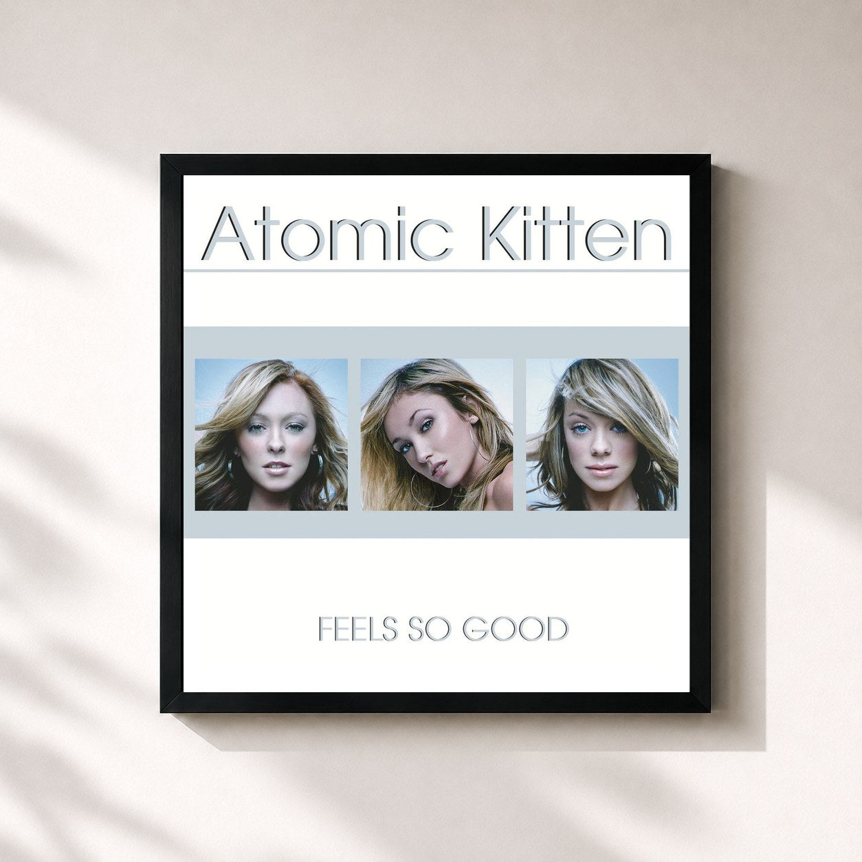 #noir Tableau carré de l'album Feels So Good de Atomic Kitten, cadre noir 32x32 cm