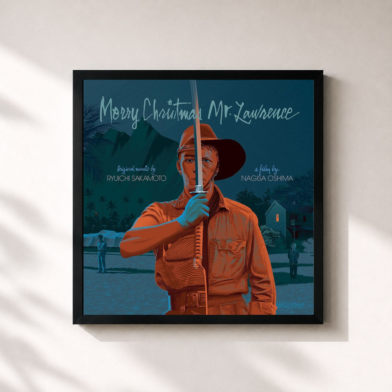 #noir Tableau carré de l'album Merry Christmas, Mr. Lawrence de Ryuichi Sakamoto, cadre noir 32x32 cm