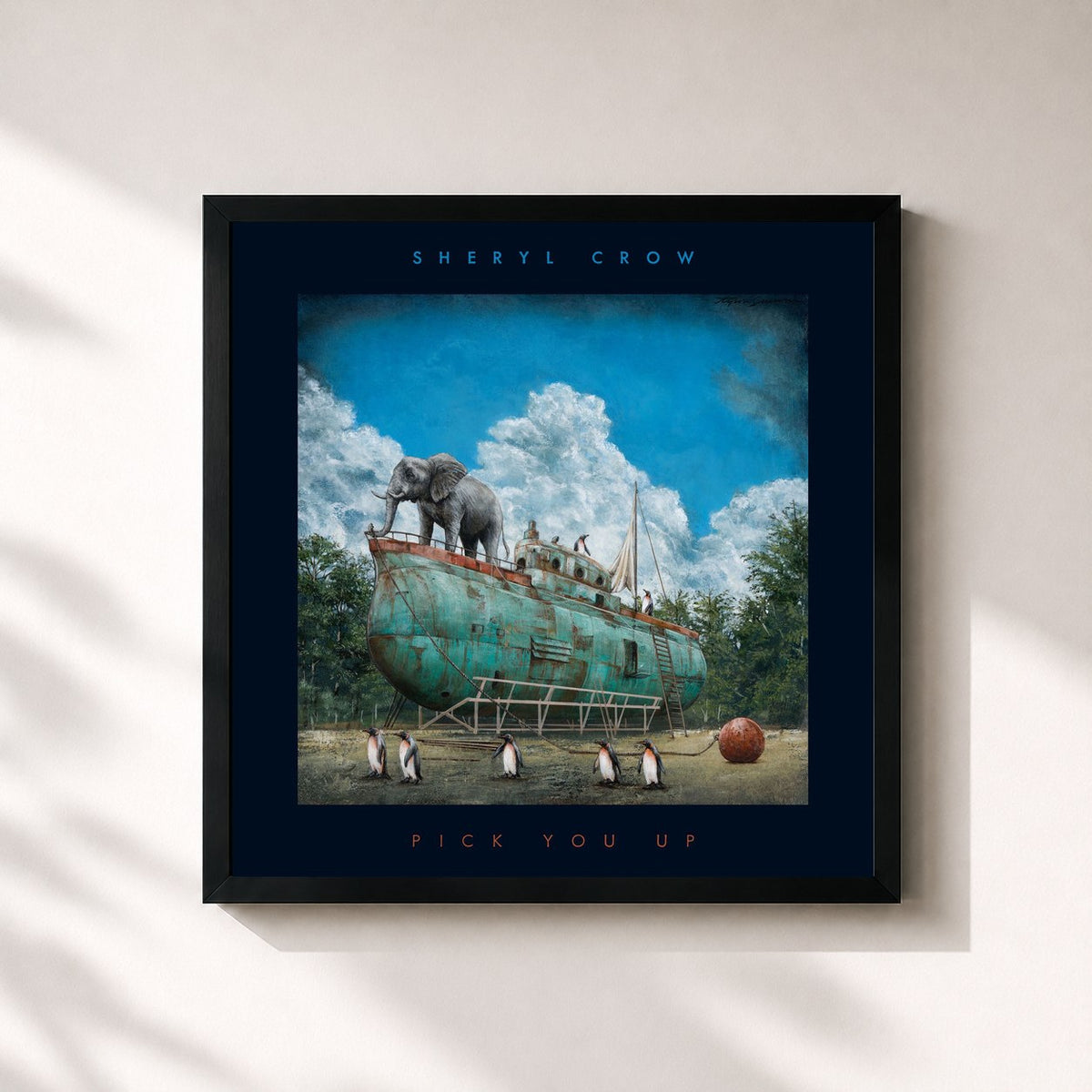 #noir Tableau carré de l'album Pick You Up de Sheryl Crow, cadre noir 32x32 cm