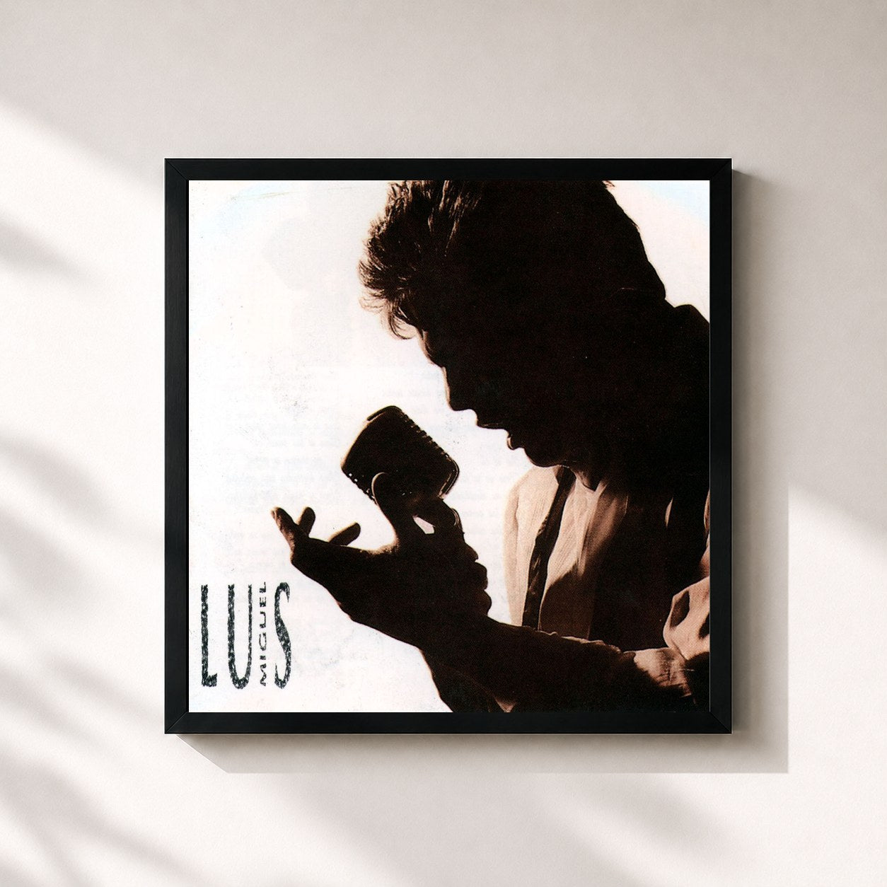 #noir Tableau carré de l'album Romance de Luis Miguel, cadre noir 32x32 cm