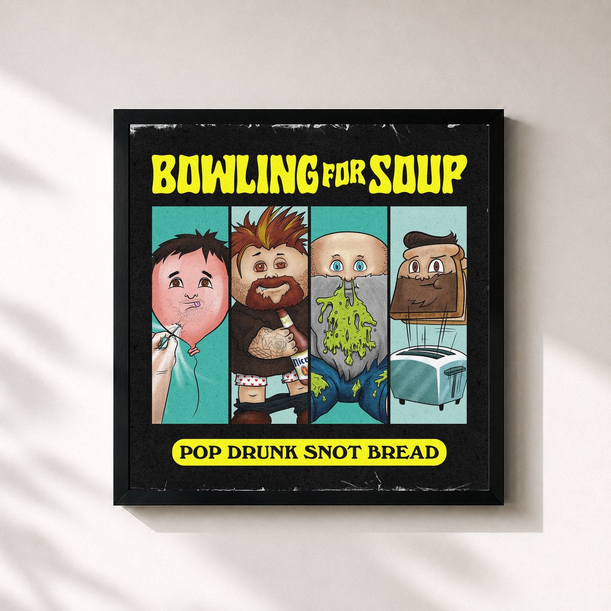 #noir Tableau carré de l'album Pop Drunk Snot Bread de Bowling for Soup, cadre noir 32x32 cm