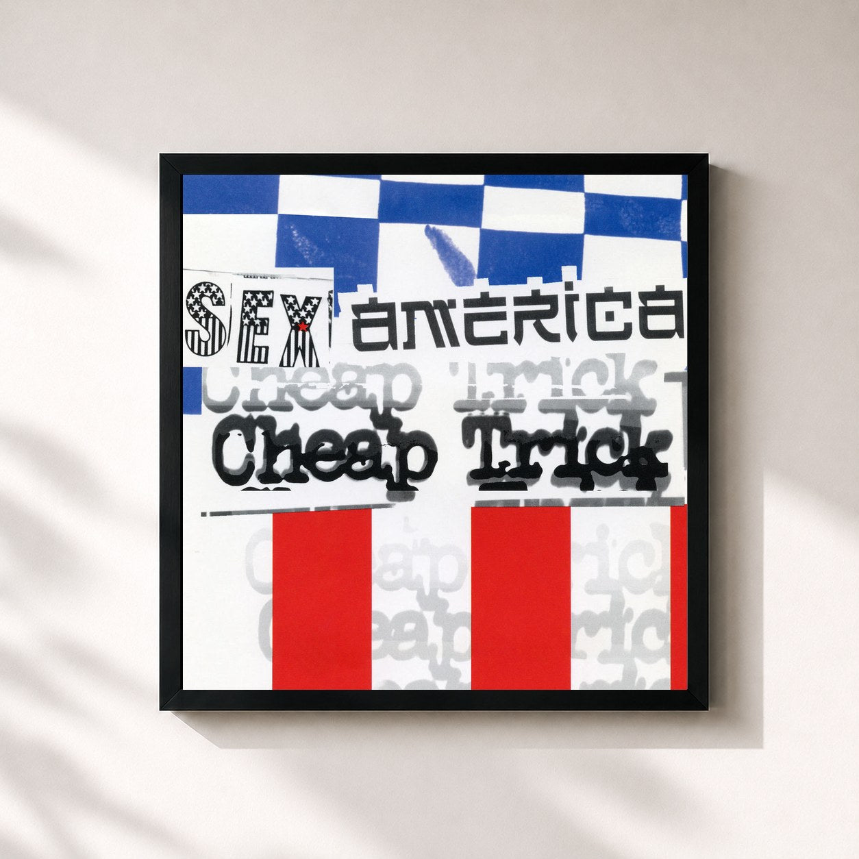 #noir Tableau carré de l'album Sex, America, Cheap Trick de Cheap Trick, cadre noir 32x32 cm