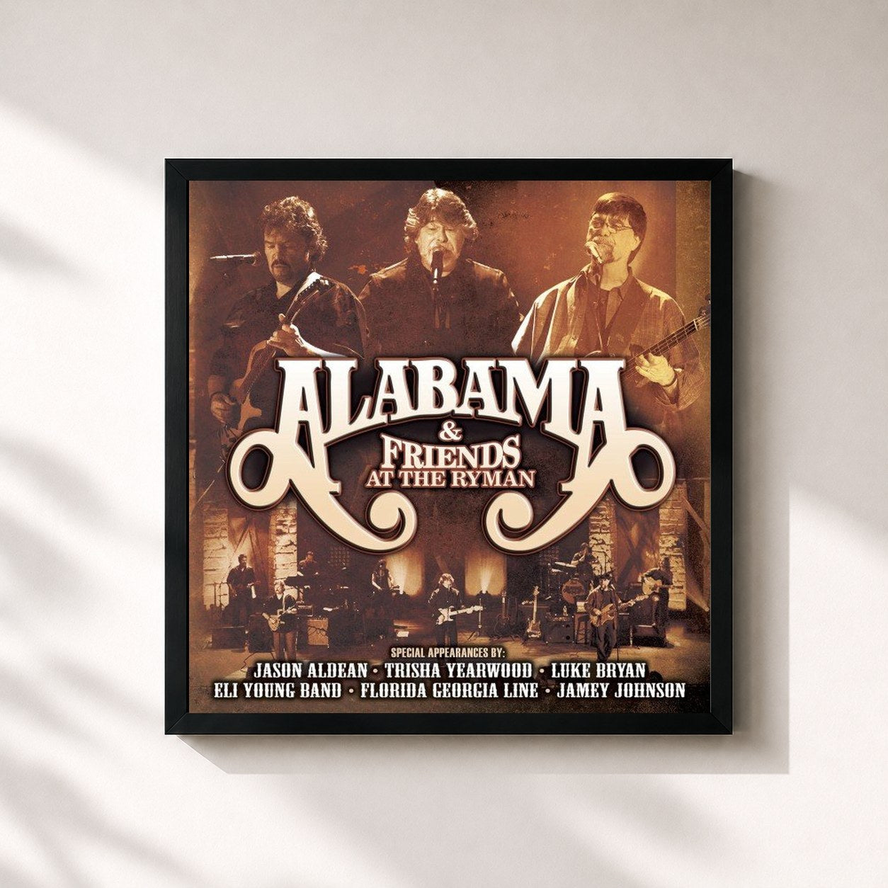 #noir Tableau carré de l'album At the Ryman de Alabama, cadre noir 32x32 cm