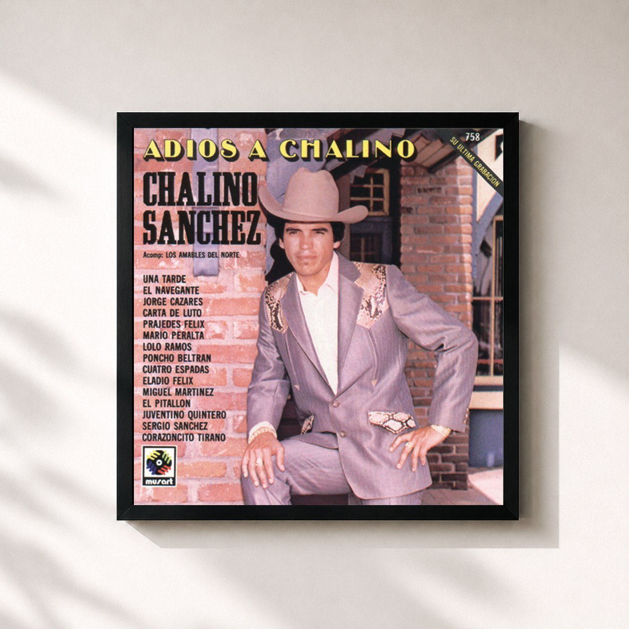 #noir Tableau carré de l'album Adiós A Chalino de Chalino Sanchez, cadre noir 32x32 cm