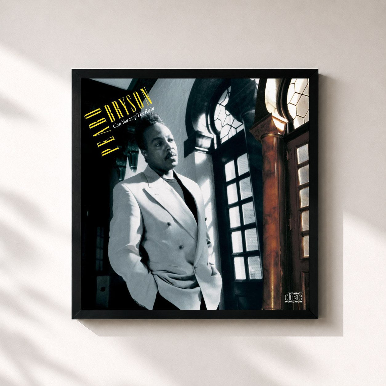 #noir Tableau carré de l'album Can You Stop The Rain de Peabo Bryson, cadre noir 32x32 cm