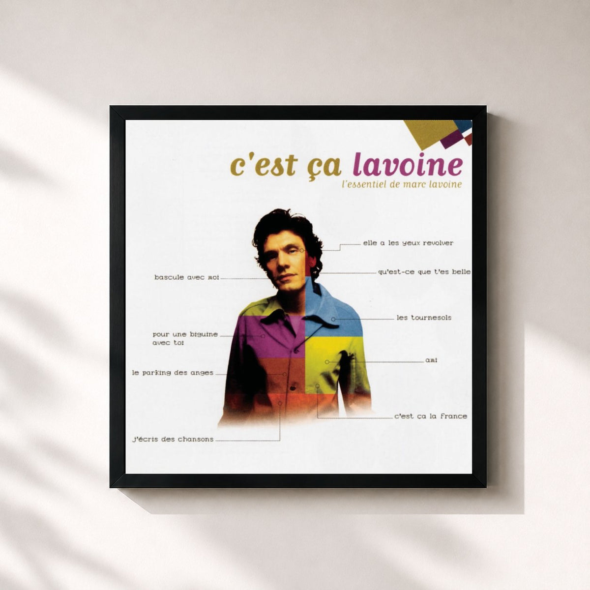 #noir Tableau carré de l'album C'est ça Lavoine de Marc Lavoine, cadre noir 32x32 cm