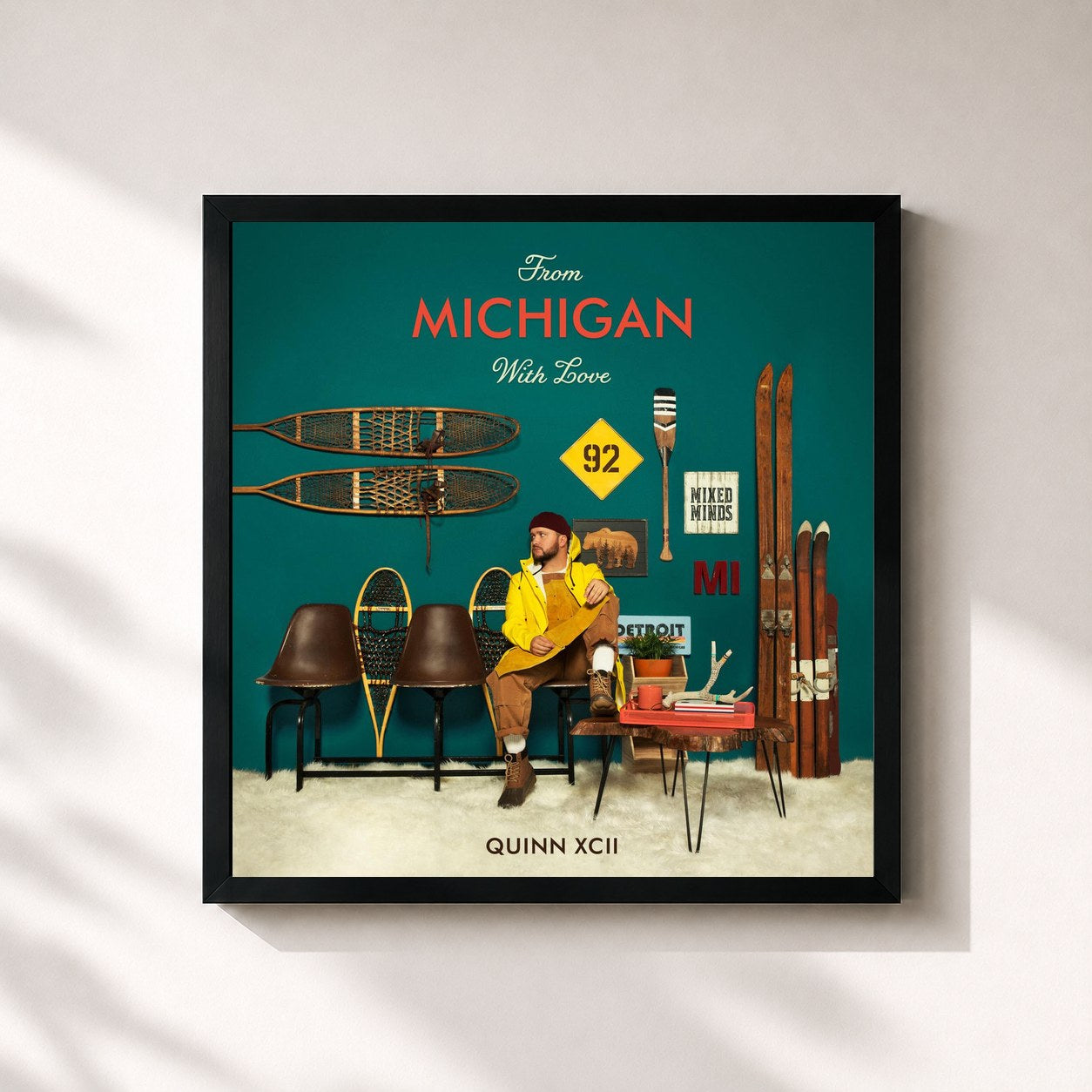 #noir Tableau carré de l'album From Michigan With Love de Quinn XCII, cadre noir 32x32 cm